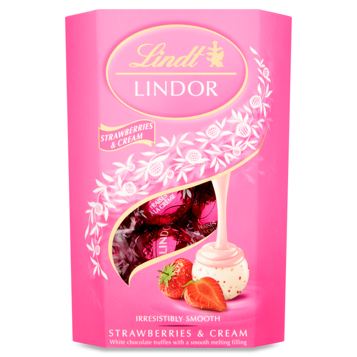 Lindt Lindor Strawberries & Cream Chocolate Truffles Box 200g