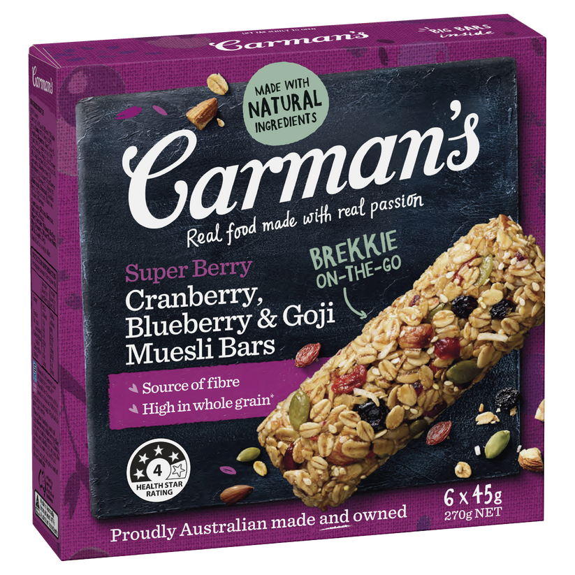 Carmans Muesli Bar Super Berry 6pack 270g