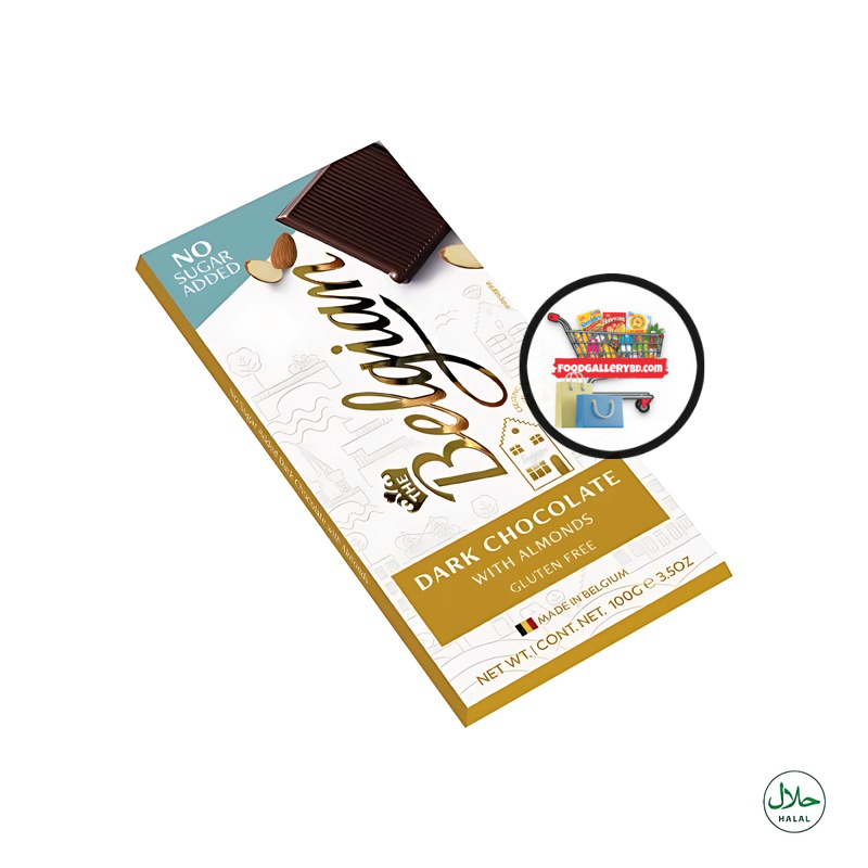 Belgian No Sugar Added Dark with Almonds Chocolate Bar 100g